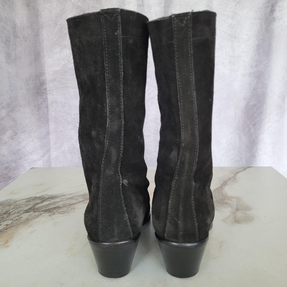 Joan David Tall Lace Up Black Suede Western Boots Womens Size 38 Square Toe - Picture 8 of 16